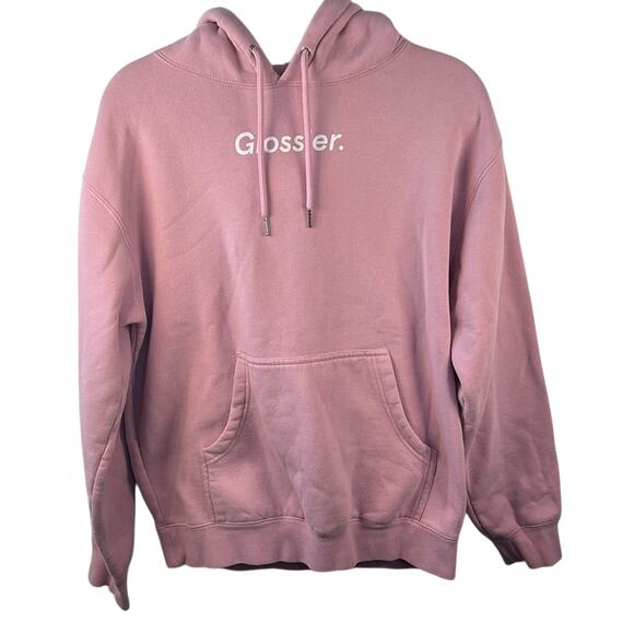 Glossier Original Pink Logo Hoodie Size Small Gently Used - Picture 3 of 7